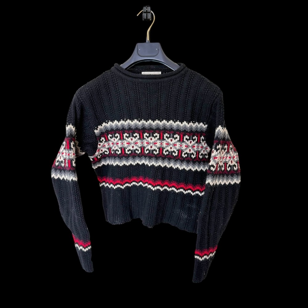 Vintage Express‎ Tricot Lambswool Fair Isle Knit Sweater Black Womens Medium